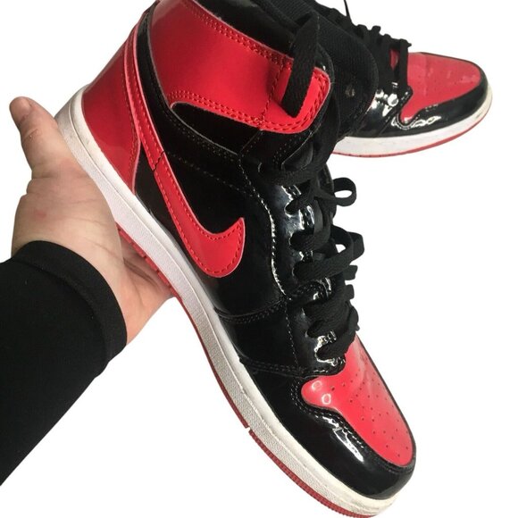 Nike Men's Air Jordan 1 Retro High OG Patent Bred 555088-063 Sneakers Red Sz 7 - Picture 9 of 16